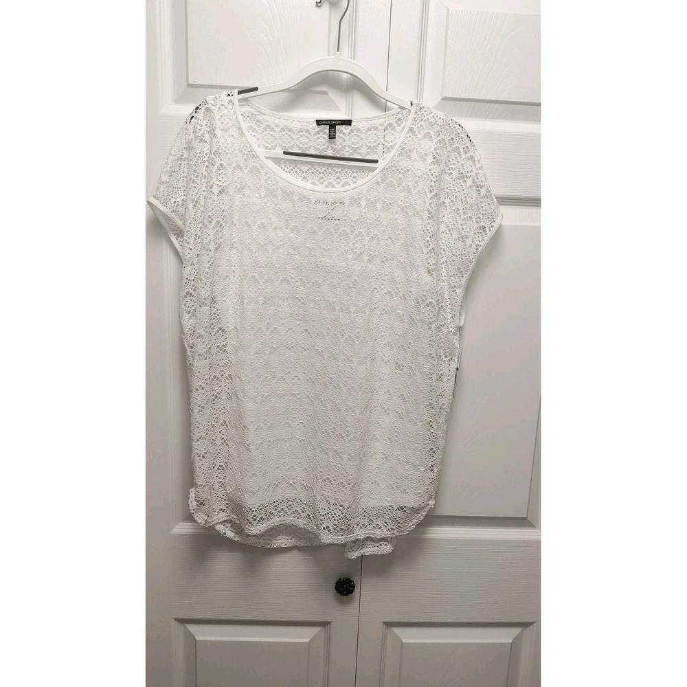 CHAUS SPORT L/G ULTRA WHITE WOMAN'S BLOUSE WITH TANK TOP